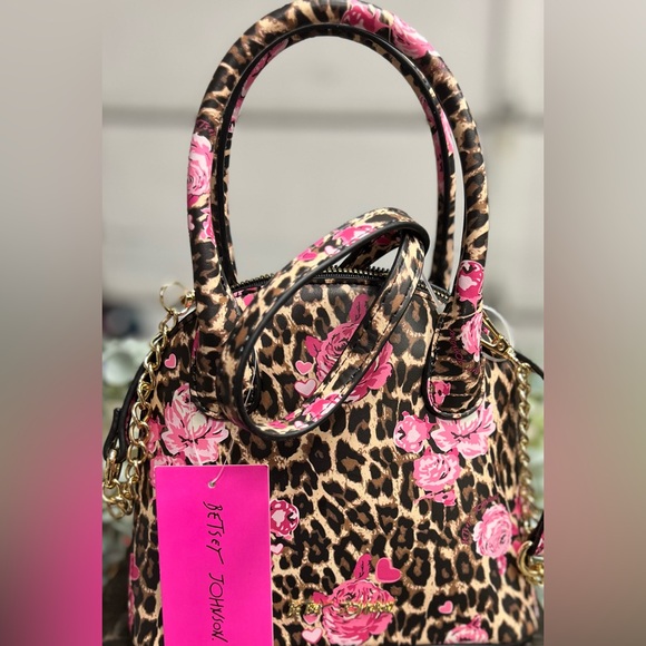Betsey Johnson Handbags - Betsey Johnson Leopard Print Satchel with Floral Accents